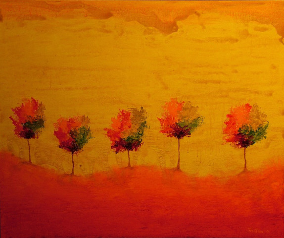 paintings of trees. 5 Trees on orange - 28x48